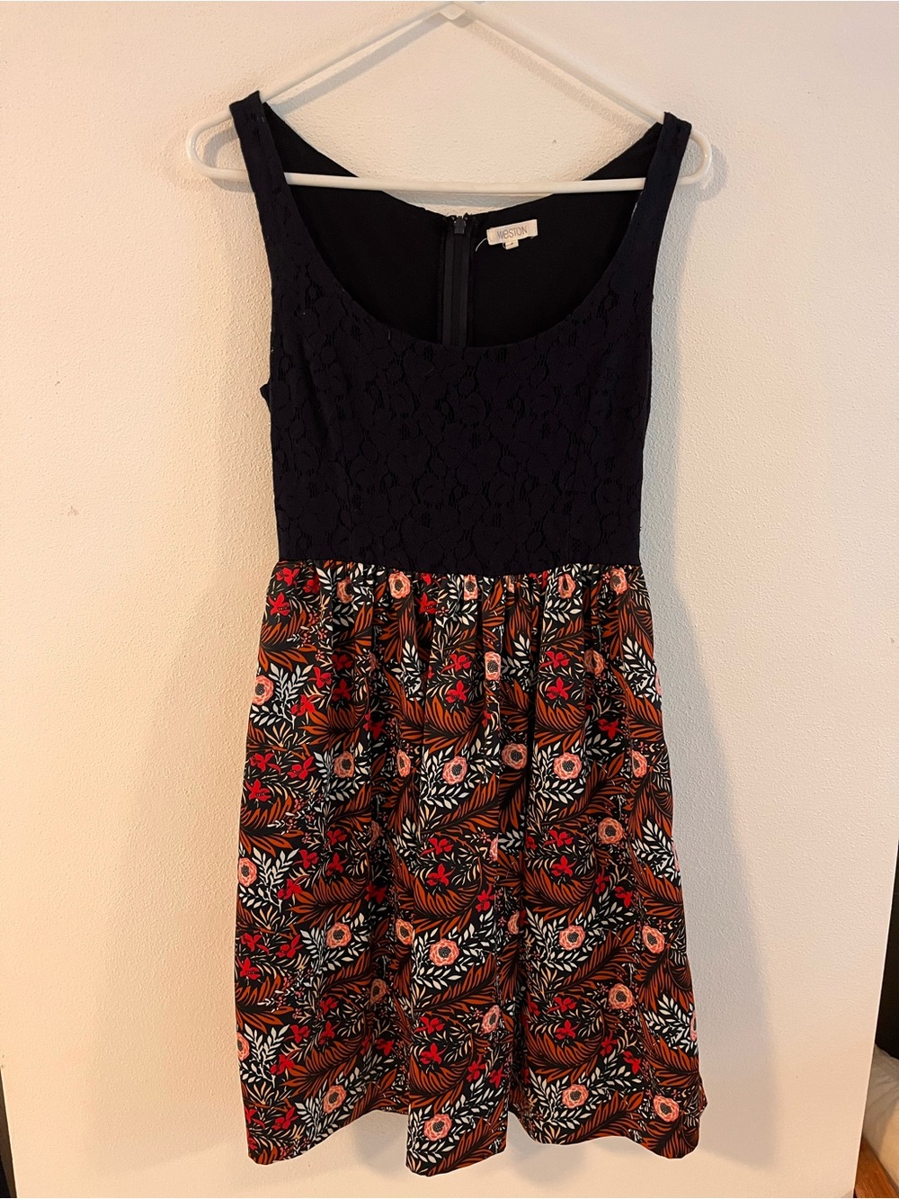 Anthropologie Navy Lace Bodice Floral Print Skater Dress